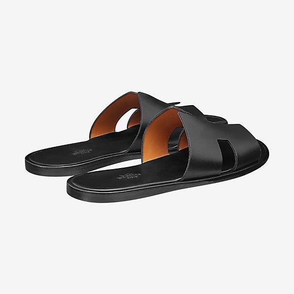 Hermes Izmir Men's Leather Sandals Black Calfskin - Obeezi.com