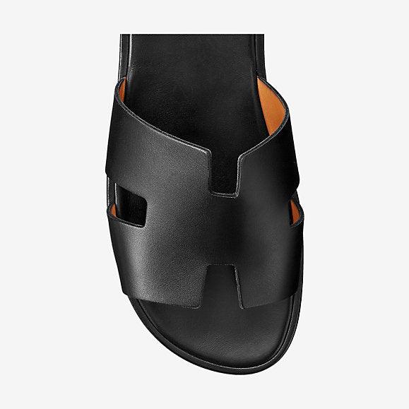 Hermes Izmir Men's Leather Sandals Black Calfskin - Obeezi.com