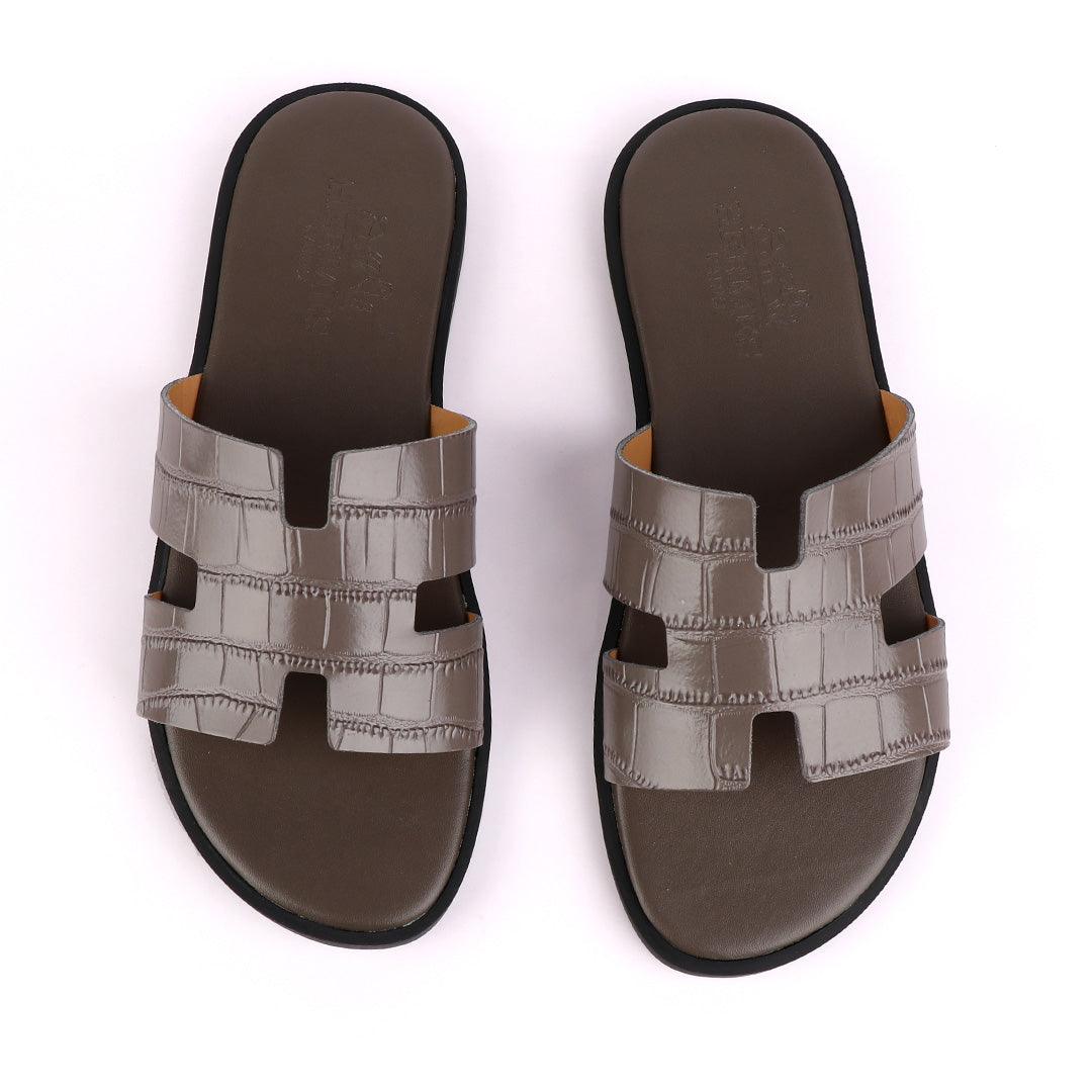 Hermes Paris Ash Croc Patterned Leather Slippers. - Obeezi.com