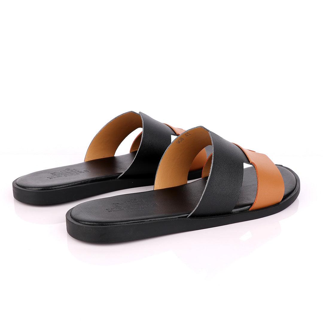 Hermes Paris Black and Brown Leather Slippers - Obeezi.com