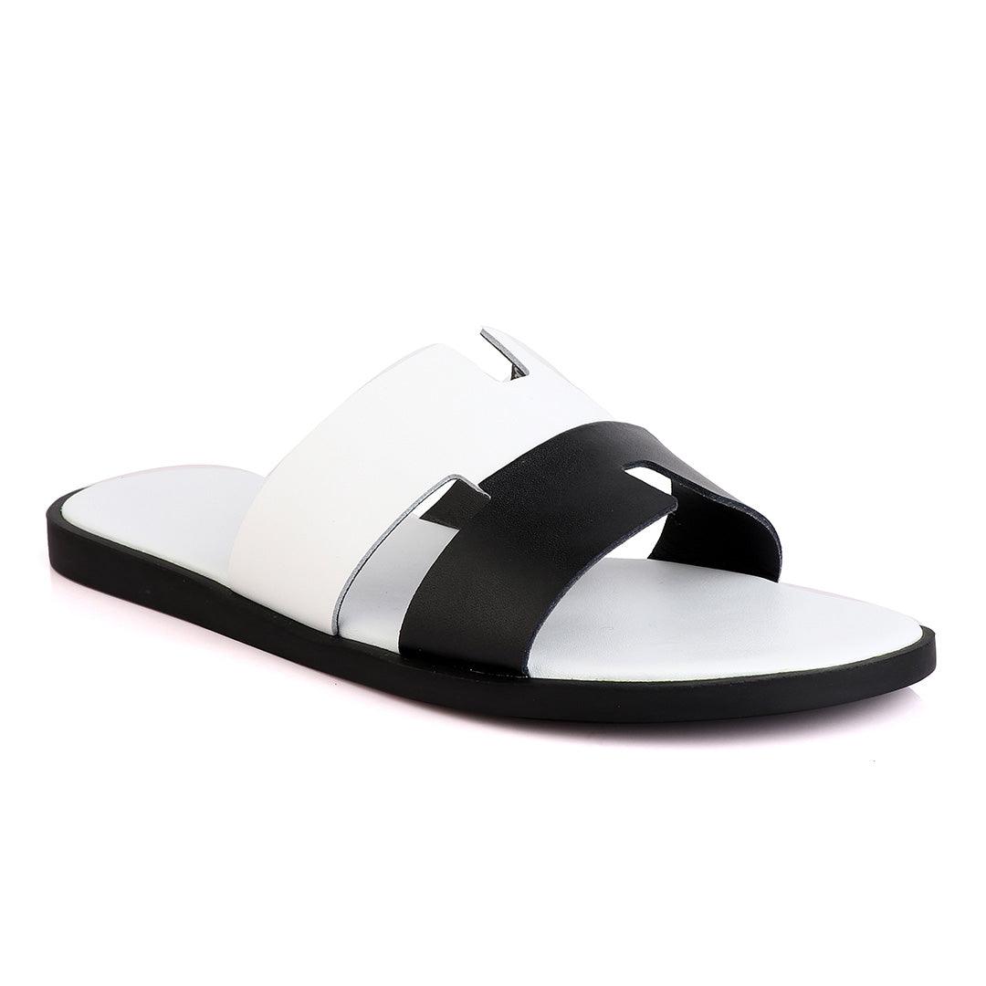 Hermes Paris Black and White Leather Slippers - Obeezi.com