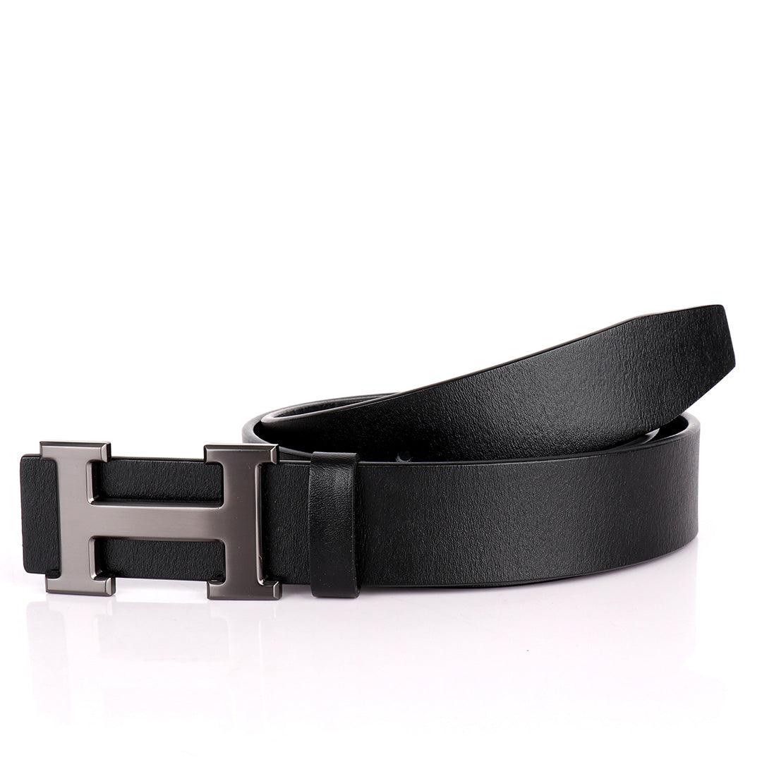 Hermes Paris Black Embossed Leather Adjustable Men's Belt - Obeezi.com