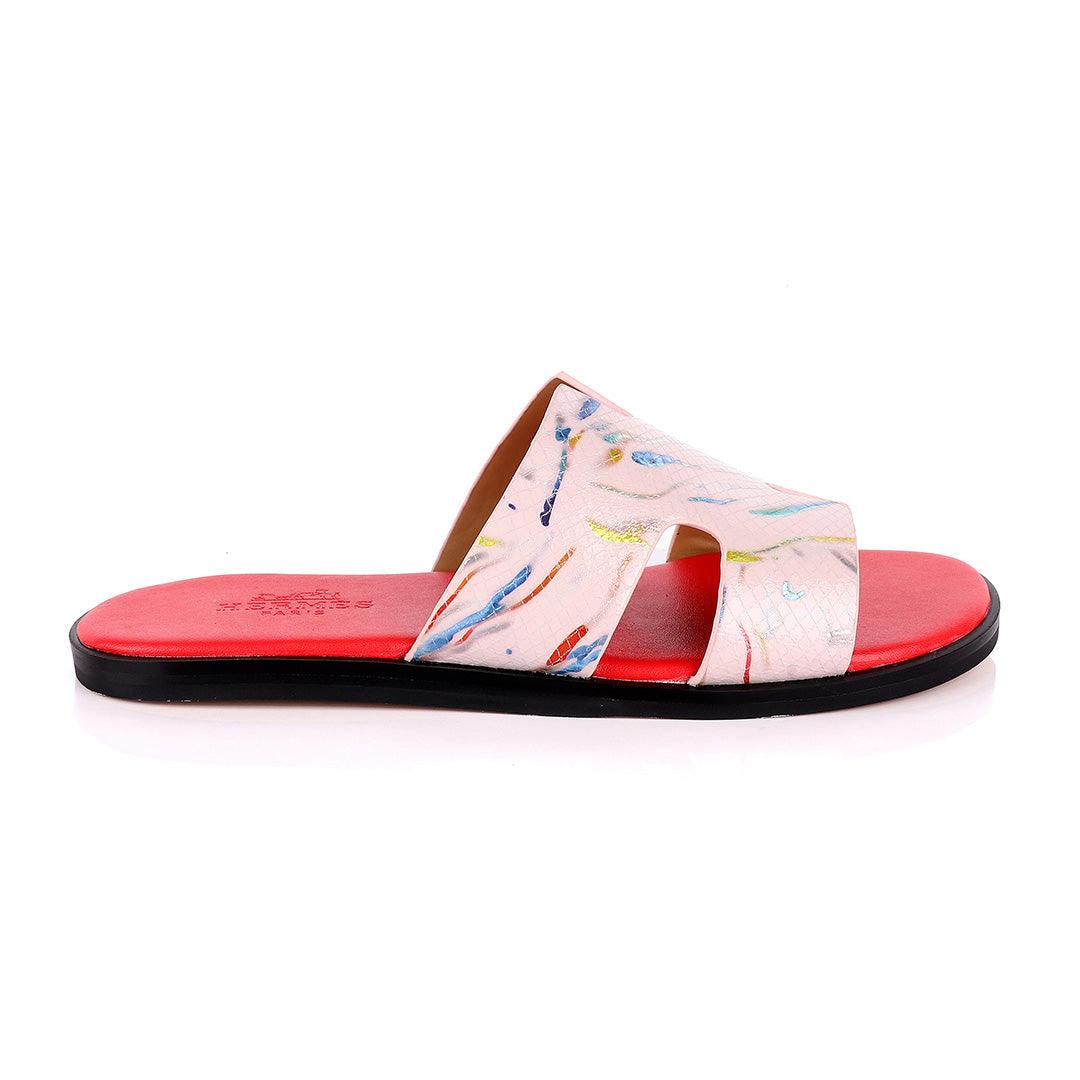 Hermes Paris Pink With Multi-colour Shining Leather Slippers - Obeezi.com