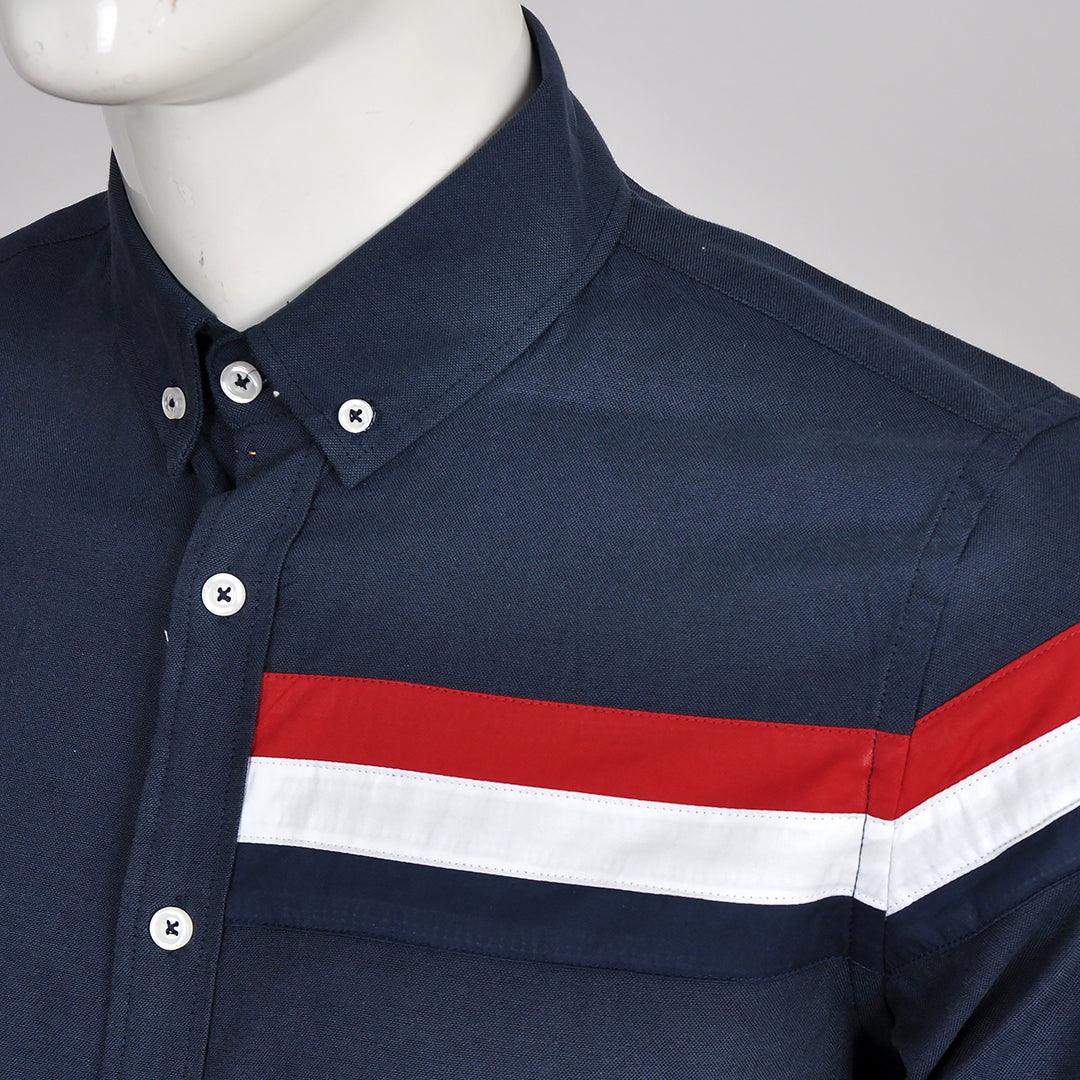 HF Flag Striped Cotton Long Sleeve Button Down - Navyblue - Obeezi.com