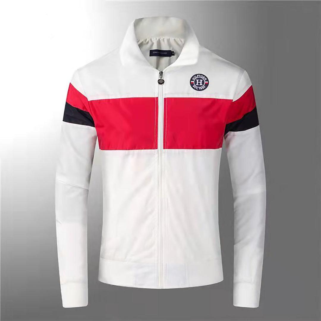 HF White With Red Designed Men's Jacket - Obeezi.com