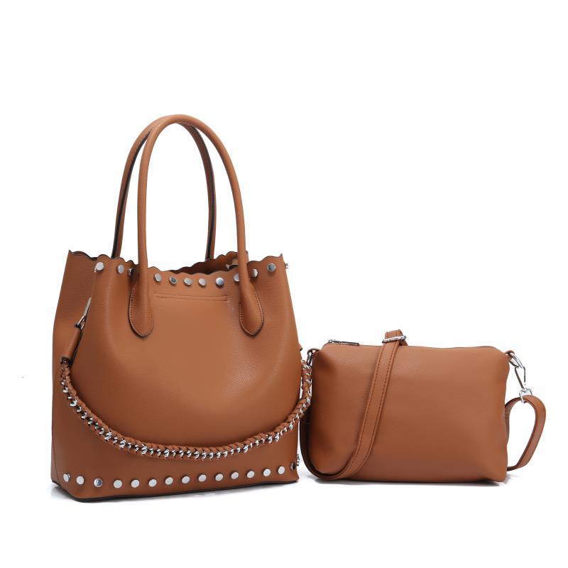 High Quality Round Shape Women Leather Brown 2 In1 Sets Fashion Style handbag - Obeezi.com