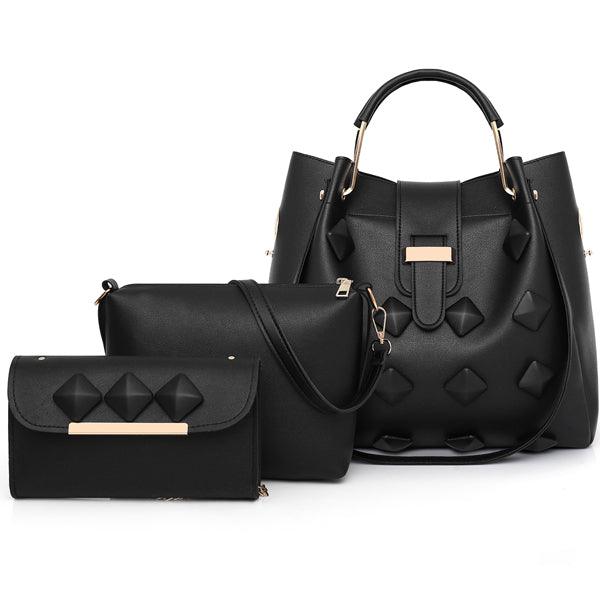 High Quality Three In One Set leather Black Handbag - Obeezi.com