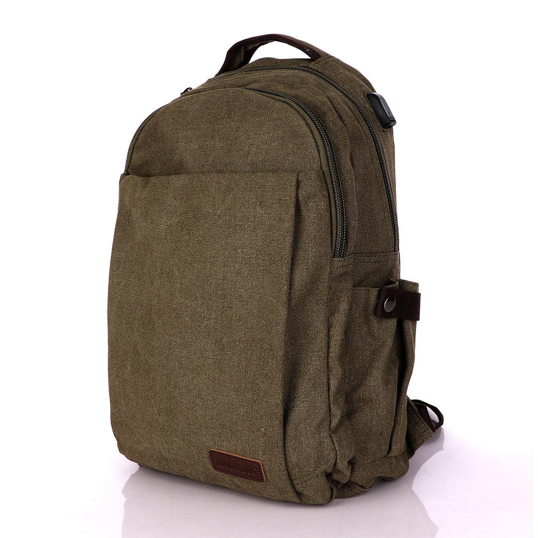 Hiking Canvas Large Capacity Backpack With Usb Charging Ports Bags- Green - Obeezi.com