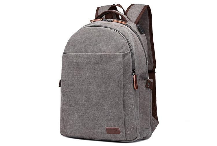Hiking Canvas Large Capacity Backpack With Usb Charging Ports Grey Bags - Obeezi.com