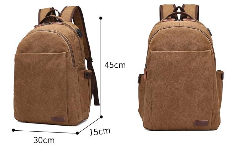 Hiking Canvas Large Capacity Backpack With Usb Charging Ports Grey Bags - Obeezi.com