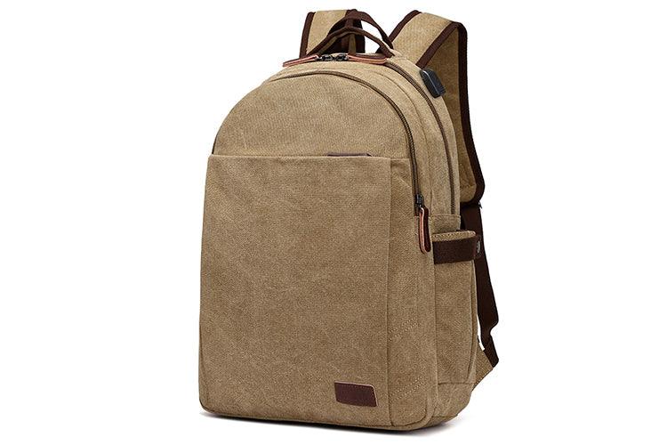 Hiking Canvas Large Capacity Backpack With Usb Charging Ports Khaki Bags - Obeezi.com