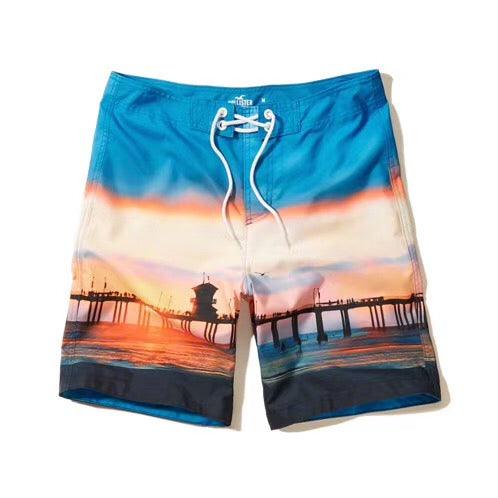 Hollister Mens Rainbow Pattern Swimming Shorts Blue - Obeezi.com