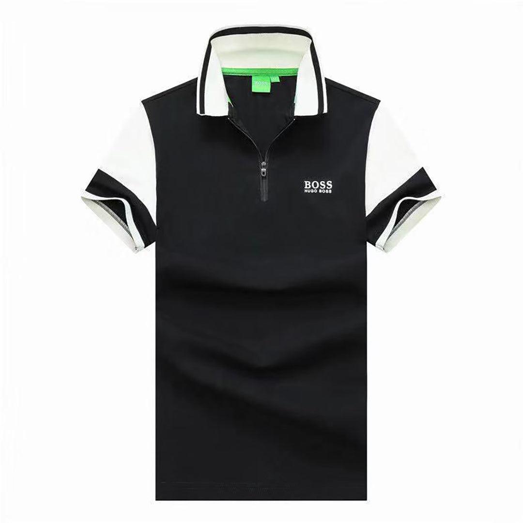 Hug Exquisite Zip up Black With White Design Cotton Polo - Obeezi.com