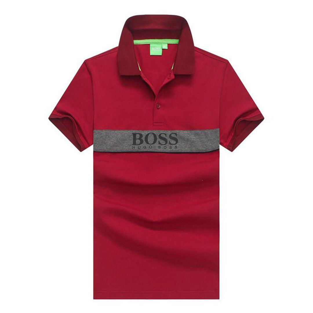 Hugo Boss Cotton-blend Polo Shirt with Large Scale Logo- Red - Obeezi.com