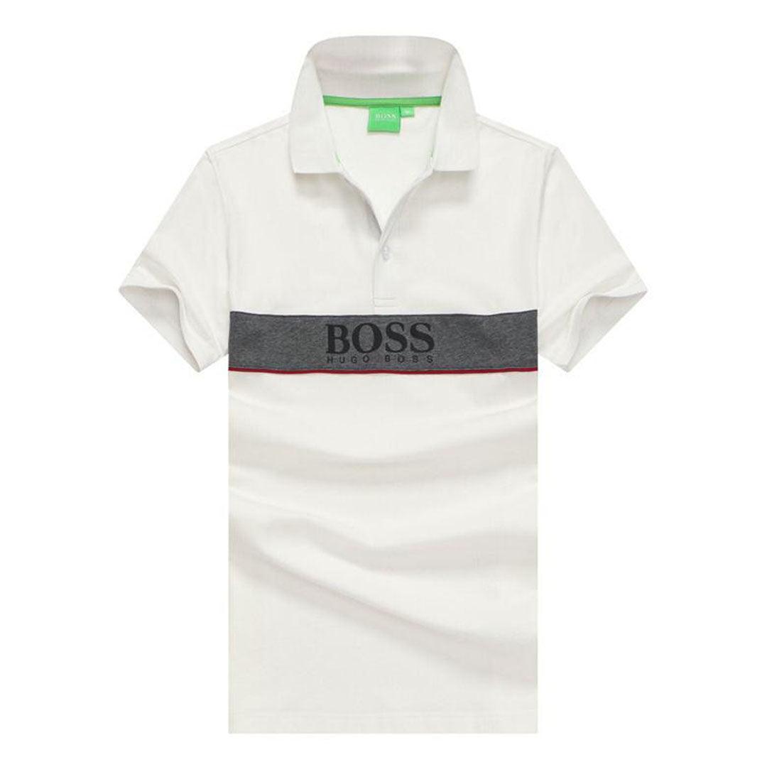 Hugo Boss Cotton-blend Polo Shirt with Large Scale Logo- White - Obeezi.com