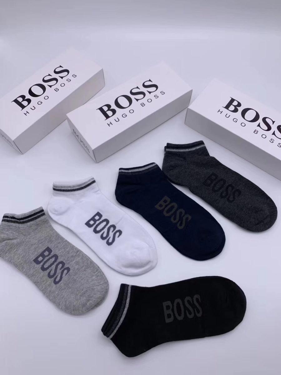 Hugo Boss Crested 5 Pack Black Navy Blue White Grey Ash Socks - Obeezi.com
