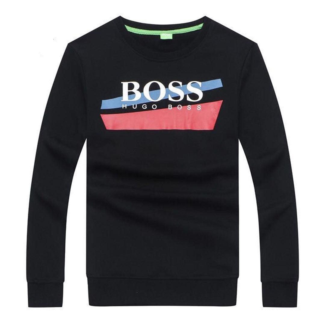 Hugo Boss Men's Long Sleeve Black with Front Design sweat Shirts - Obeezi.com