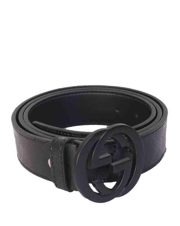 Interlocking G Belt Black Leather Imprime - Obeezi.com