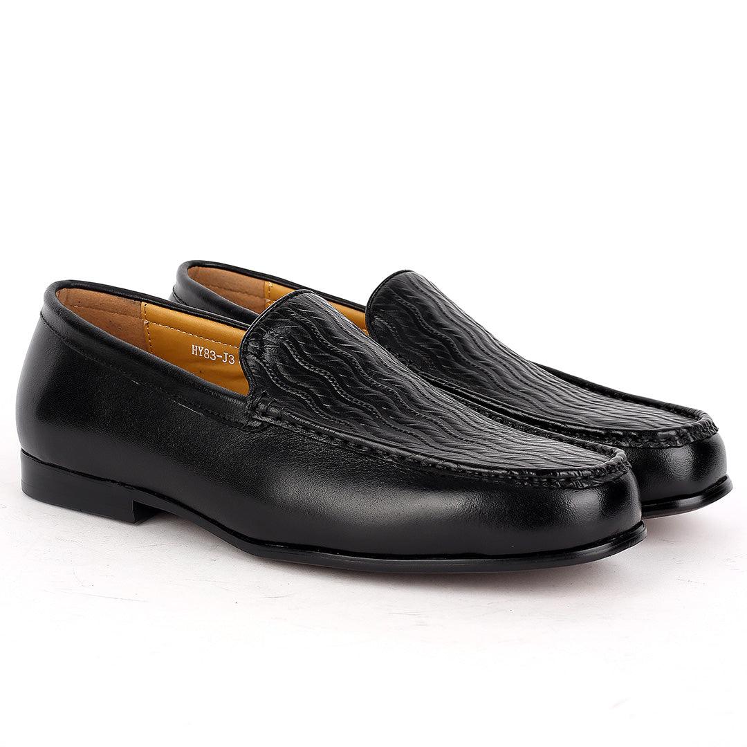 J.M Weston Black Classic Loafers Shoe With Crafted Designed Top - Obeezi.com