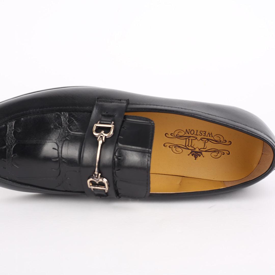 J.M Weston Black Exquisite Shoe With Gold Design - Obeezi.com
