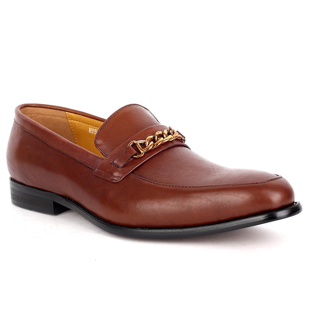 J.M Weston Brown Classy Men's Shoe With Gold Chain Design - Obeezi.com