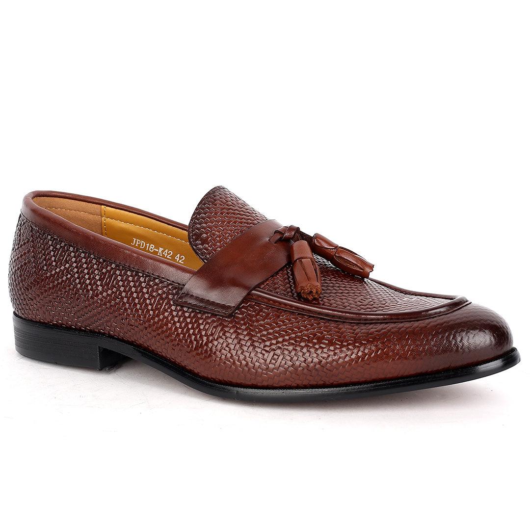 J.M Weston Classic Brown Woven Leather Textile Designed Shoe - Obeezi.com