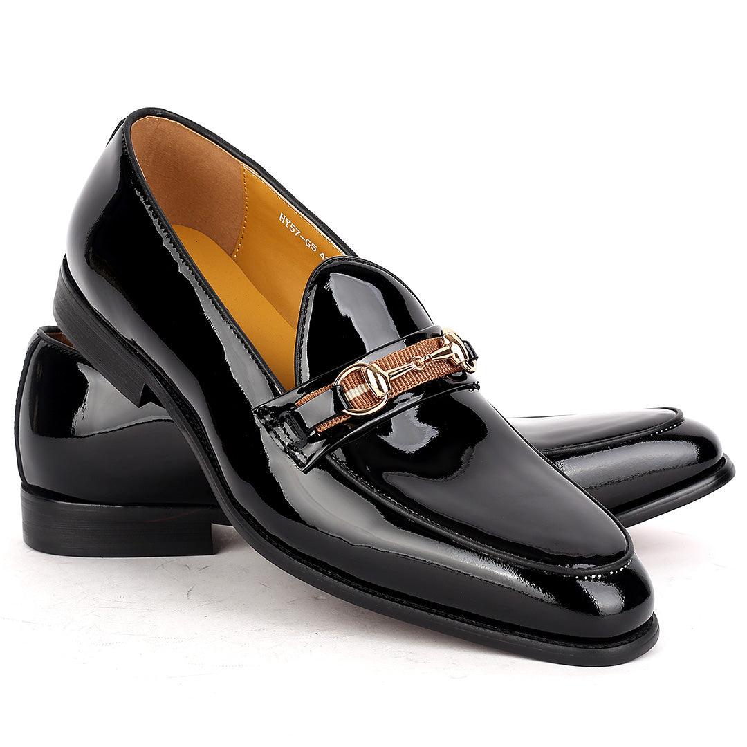 J.M Weston Classic Glossy Men's Shoe With Gold Design - Obeezi.com