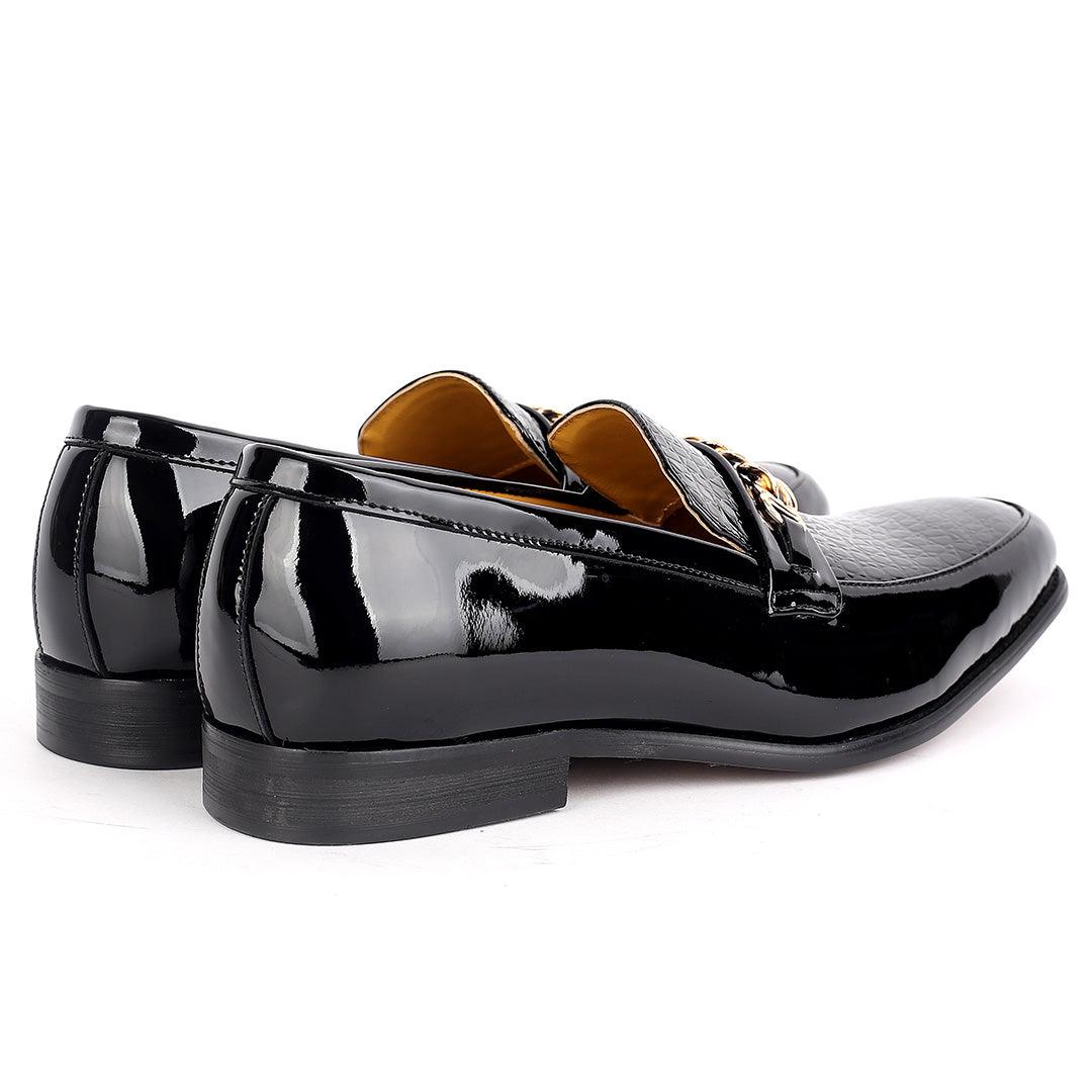 J.M Weston Classic Men's Glossy Shoe With Croc Top and Gold Chain Design - Obeezi.com
