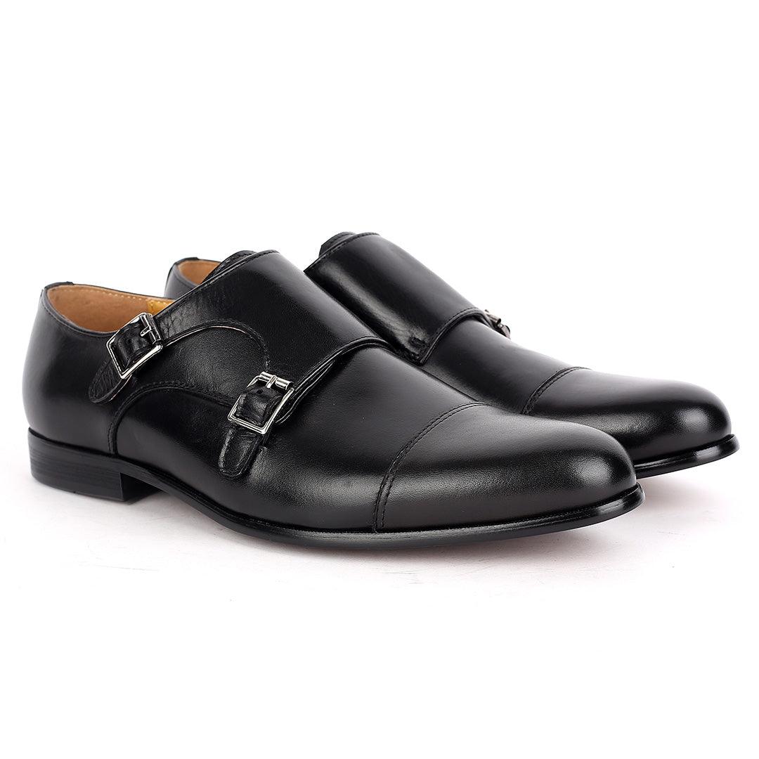 J.M Weston Classy Black Double strap Designed Men's Leather Shoe - Obeezi.com
