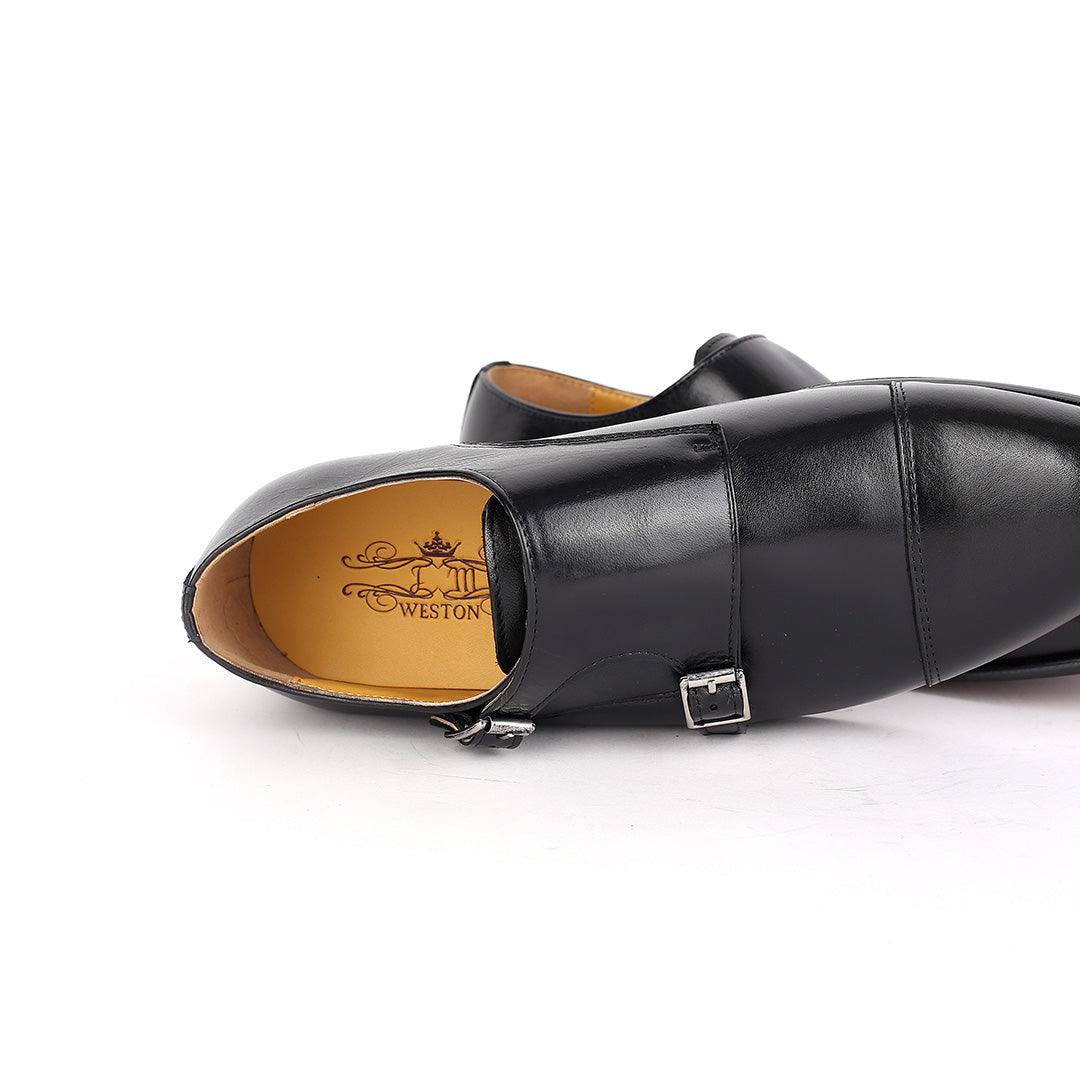 J.M Weston Classy Black Double strap Designed Men's Leather Shoe - Obeezi.com