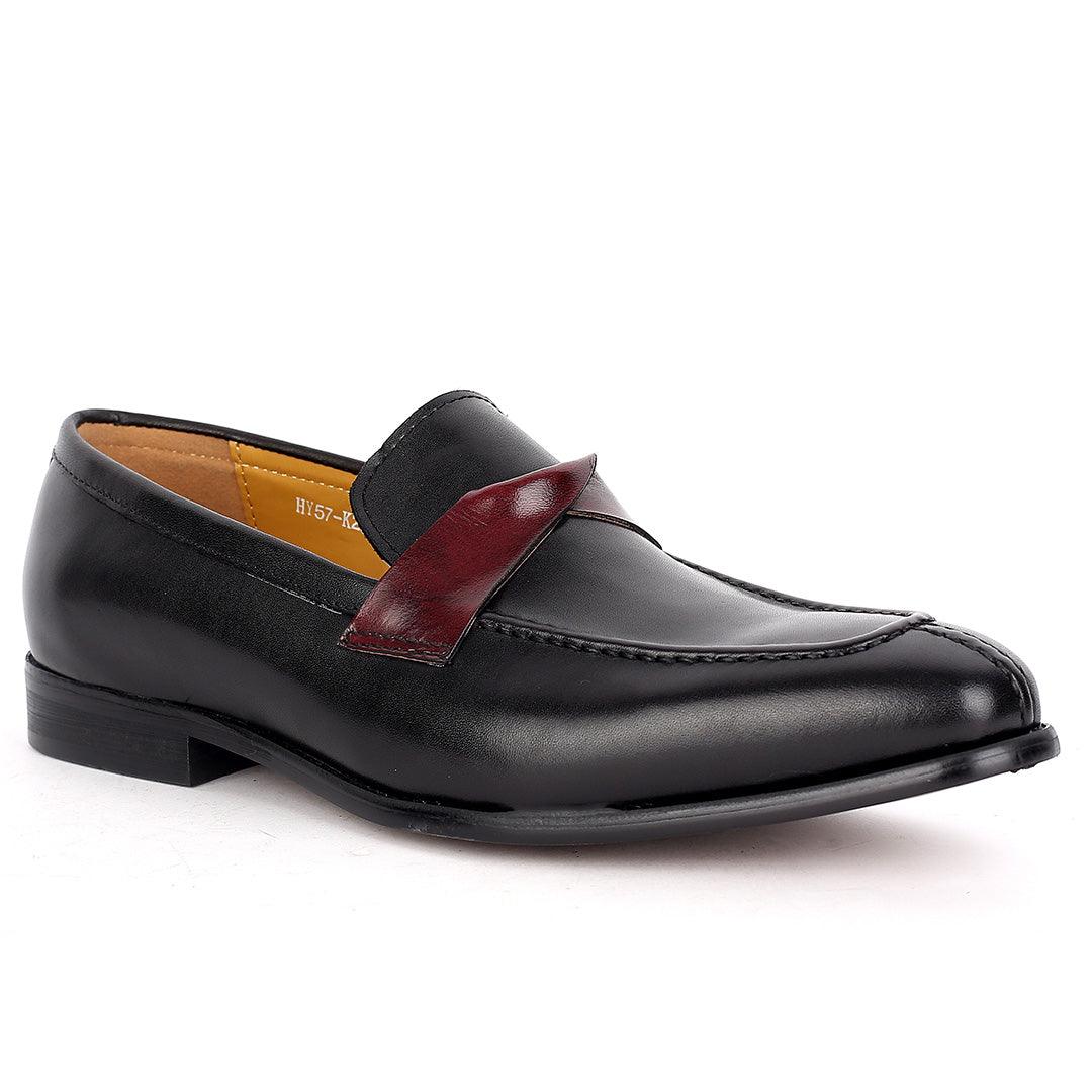 J.M Weston Classy Black Leather Shoe with Brown Twisted Belt Design - Obeezi.com