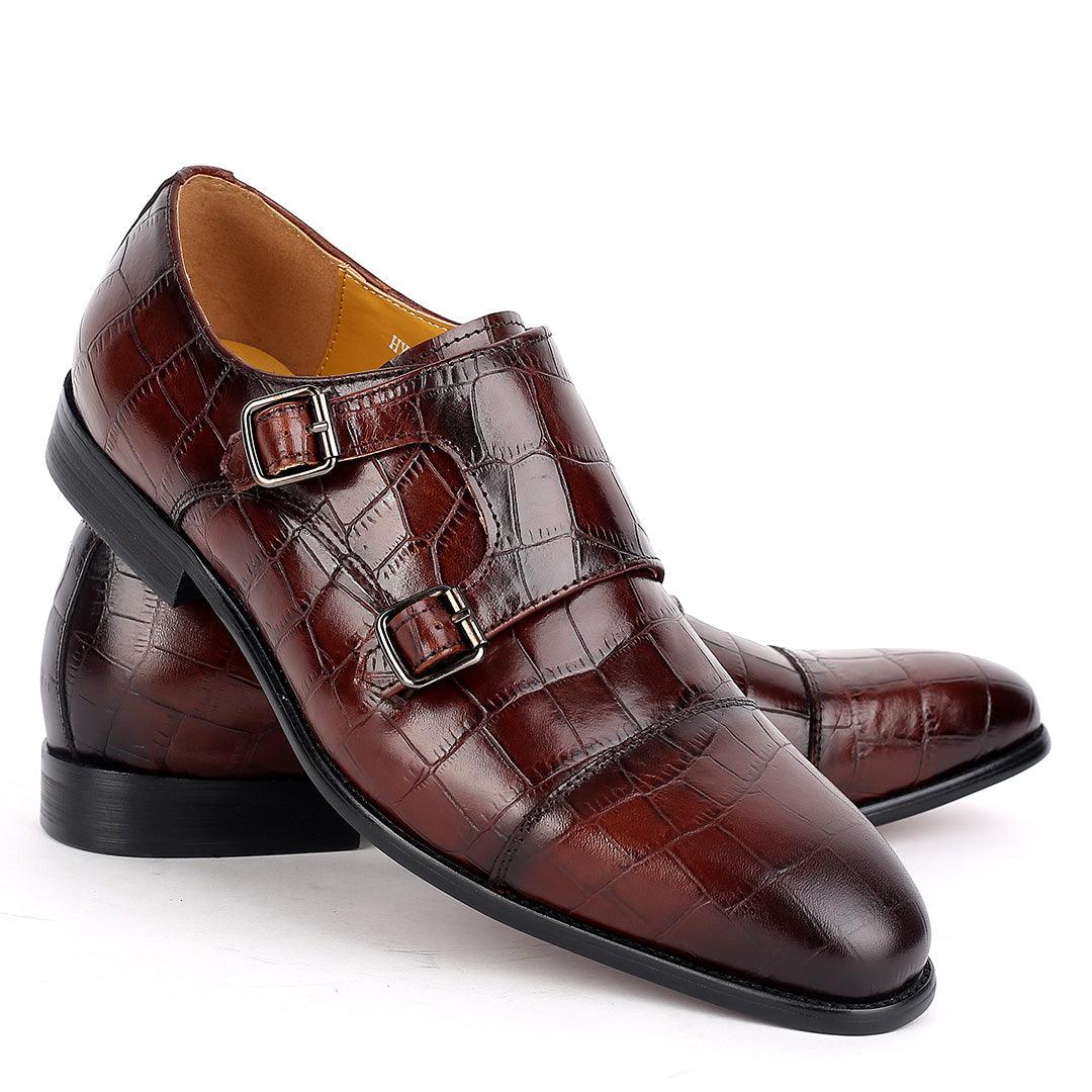 J.M Weston Classy Brown Double strap Designed Men's Leather Shoe - Obeezi.com