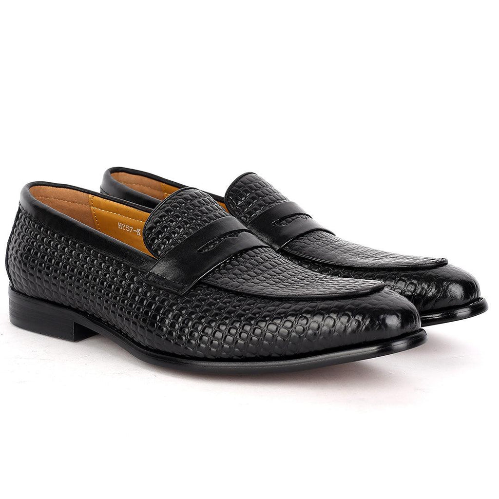 J.M Weston Croc Skin Classic Leather Shoe- Black | Obeezi.com