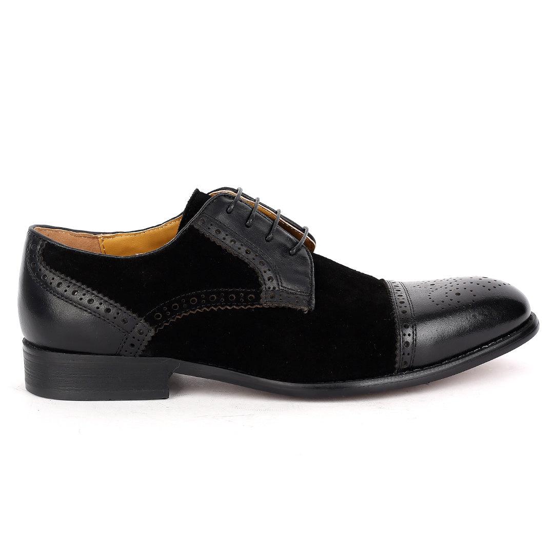 J.M Weston Exquisite Perforated Swede and Leather Black Lace Shoe - Obeezi.com