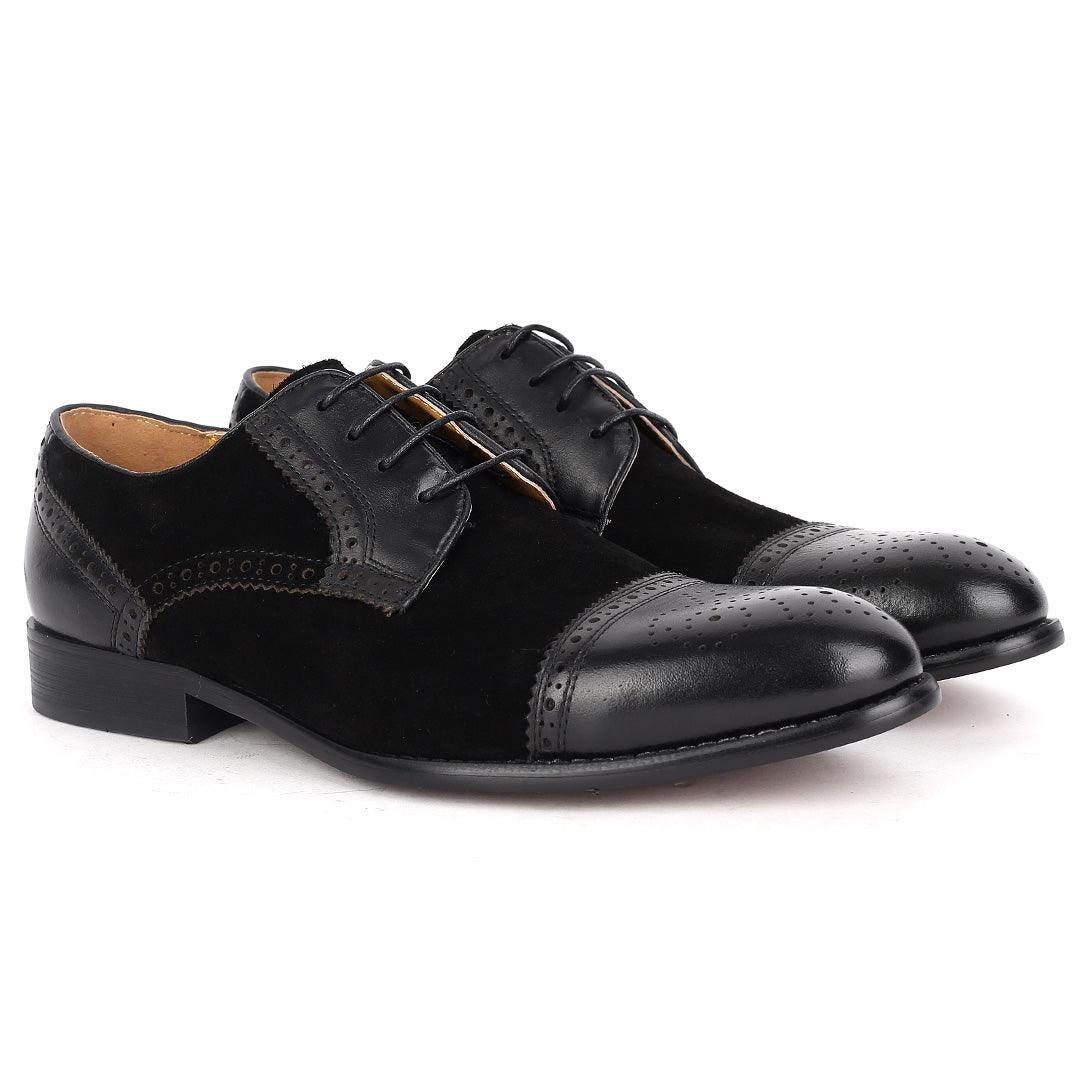 J.M Weston Exquisite Perforated Swede and Leather Black Lace Shoe - Obeezi.com