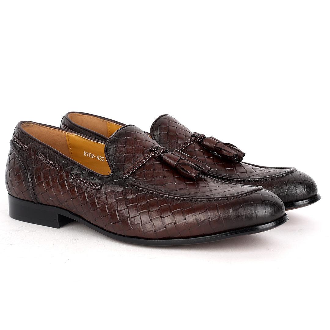 J.M WESTON Exquisite Woven Leather Shoe with Textile Design - Obeezi.com