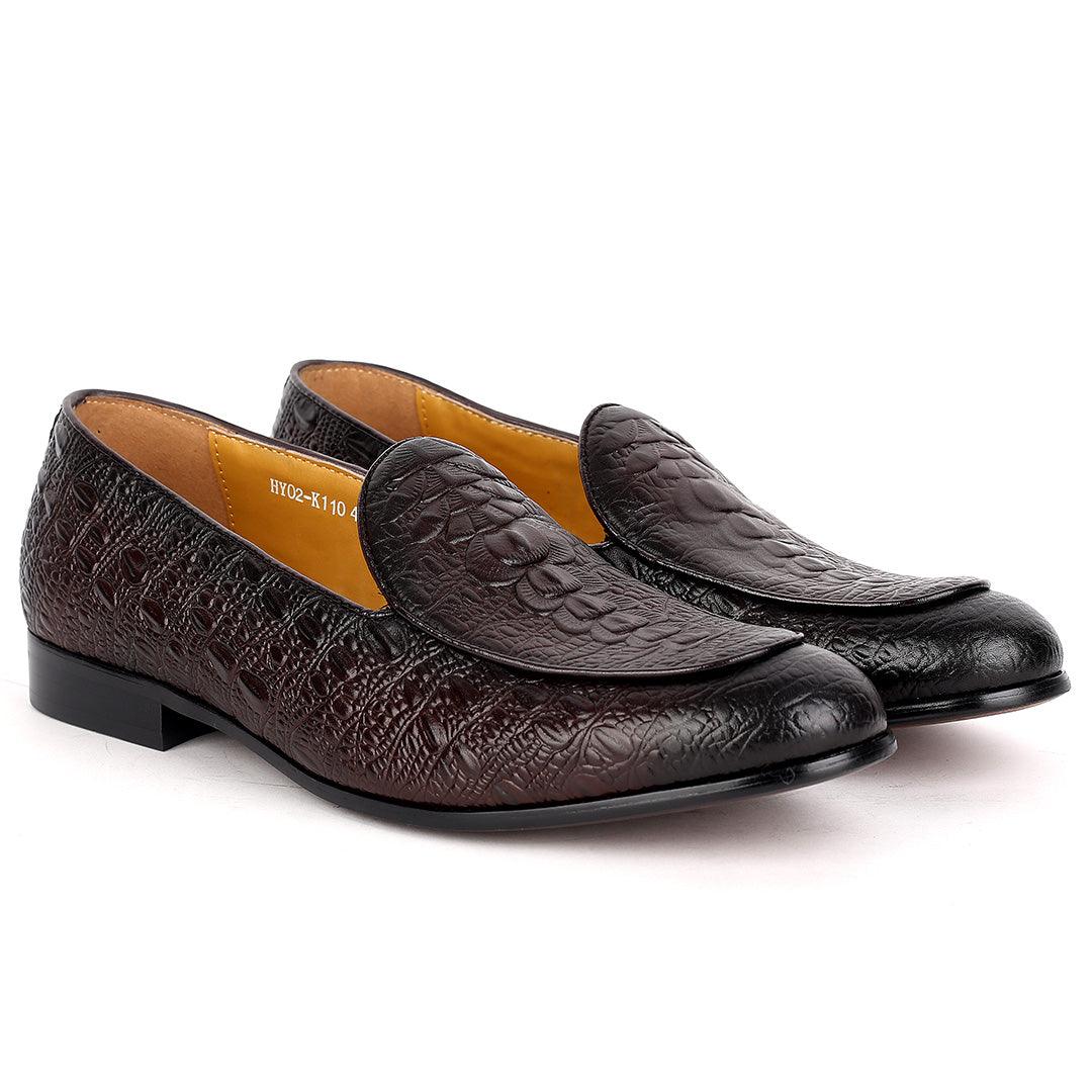 J.M Weston Men's Classy New Crocodile Skin Design Coffee Leather Dress Shoes - Obeezi.com