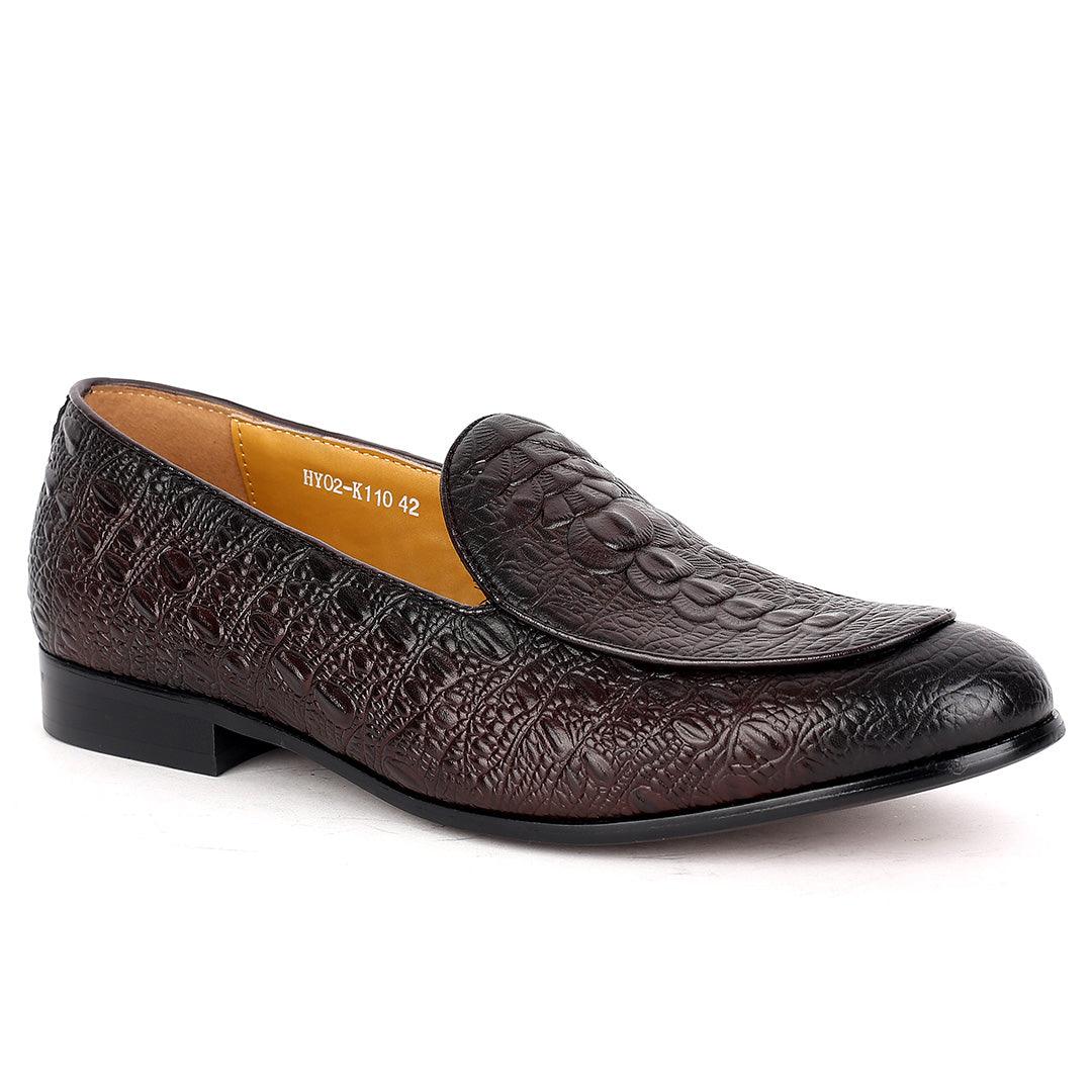 J.M Weston Men's Classy New Crocodile Skin Design Coffee Leather Dress Shoes - Obeezi.com