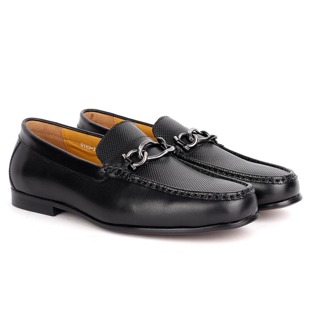 J.M Weston Men's Solid Black Loafers Shoe with Mini Woven Design - Obeezi.com
