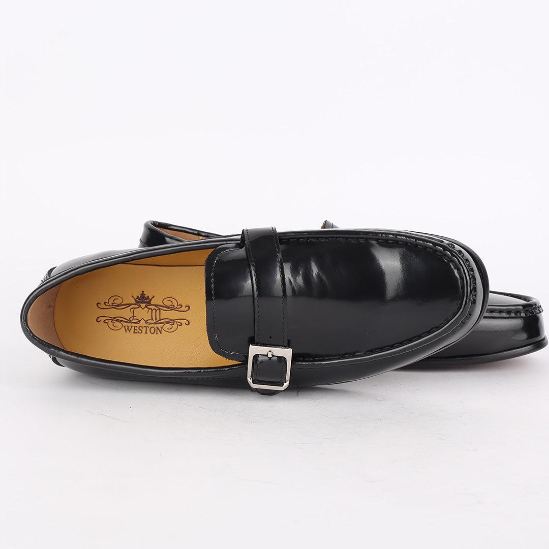 J.M Weston Superlative Glossy With Belt Design Loafers Shoe - Obeezi.com