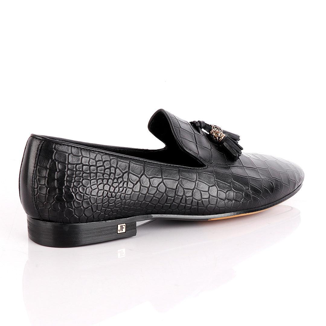 John Foster All round Croc Black Leather Tassel shoe - Obeezi.com