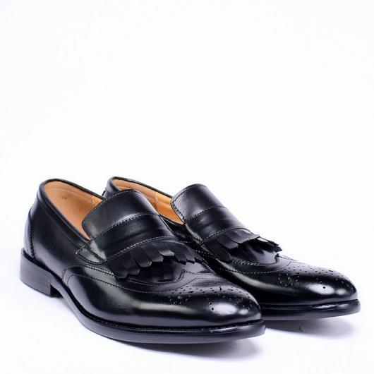 John Foster Black Fringe Loafers Shoe - Obeezi.com