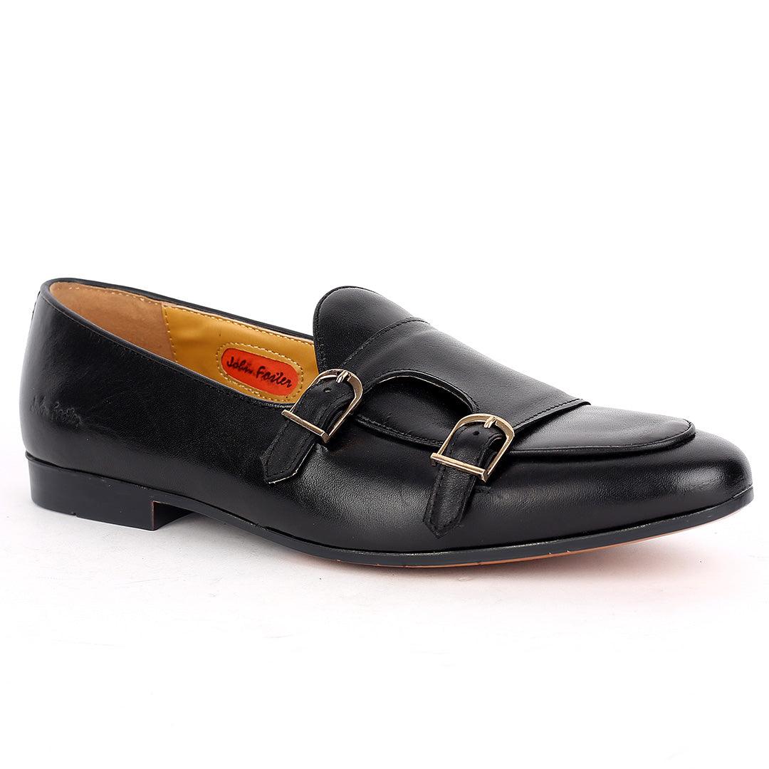 John Foster Black Leather With Monk Strap Side Buckle Shoe - Obeezi.com