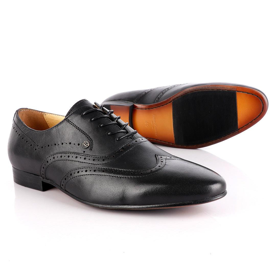 John Foster Black Oxford Lace Up Brogue Shoe - Obeezi.com