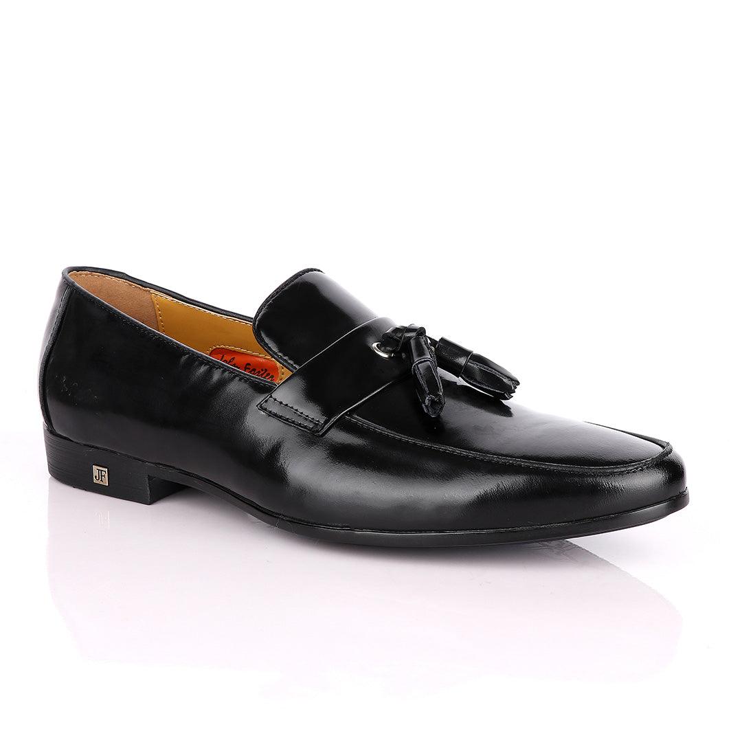 John Foster Black slip-on welted tassel loafers Shoe - Obeezi.com