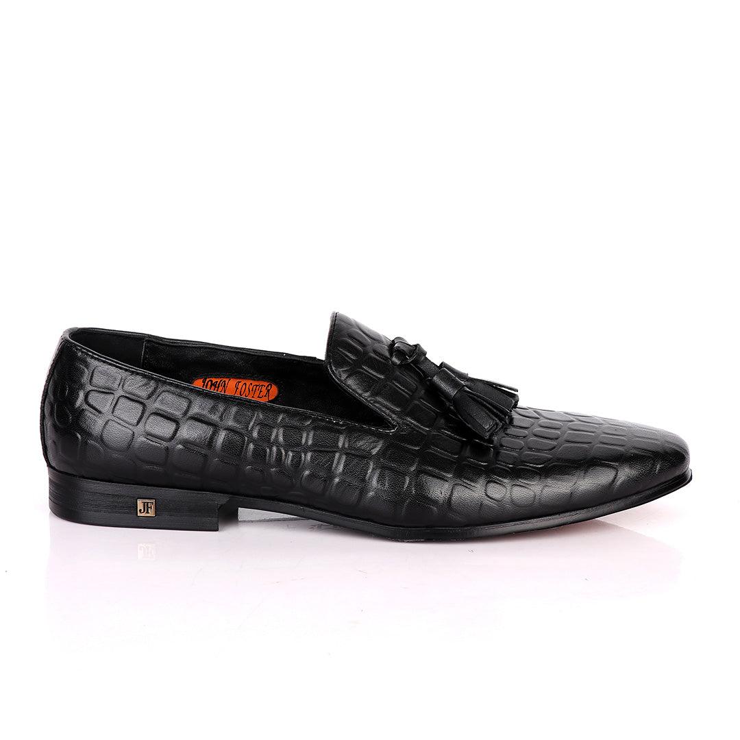 John Foster Block Design Leather With Tassel shoe- Black - Obeezi.com