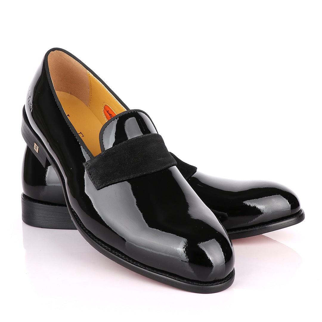 John Foster Bow Suede Patent Wetlips Black Loafers Shoe - Obeezi.com