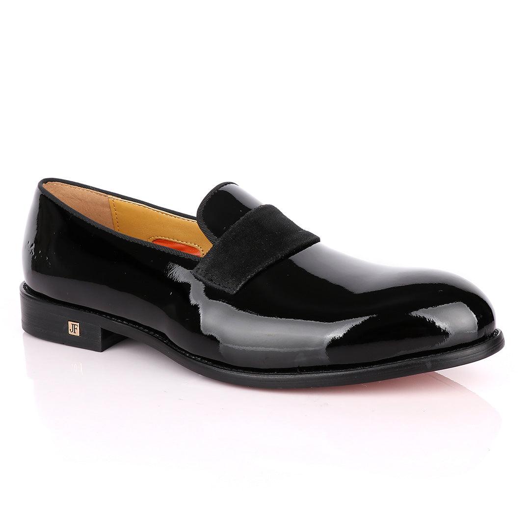 John Foster Bow Suede Patent Wetlips Black Loafers Shoe - Obeezi.com