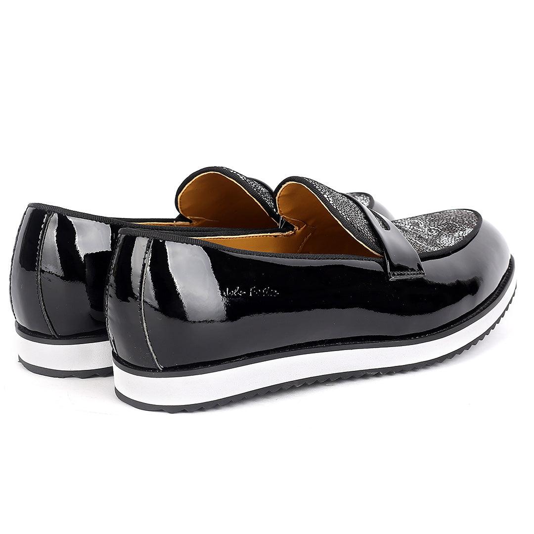 John Foster Classic Black Glossy And Maceron Leather Shoe - Obeezi.com