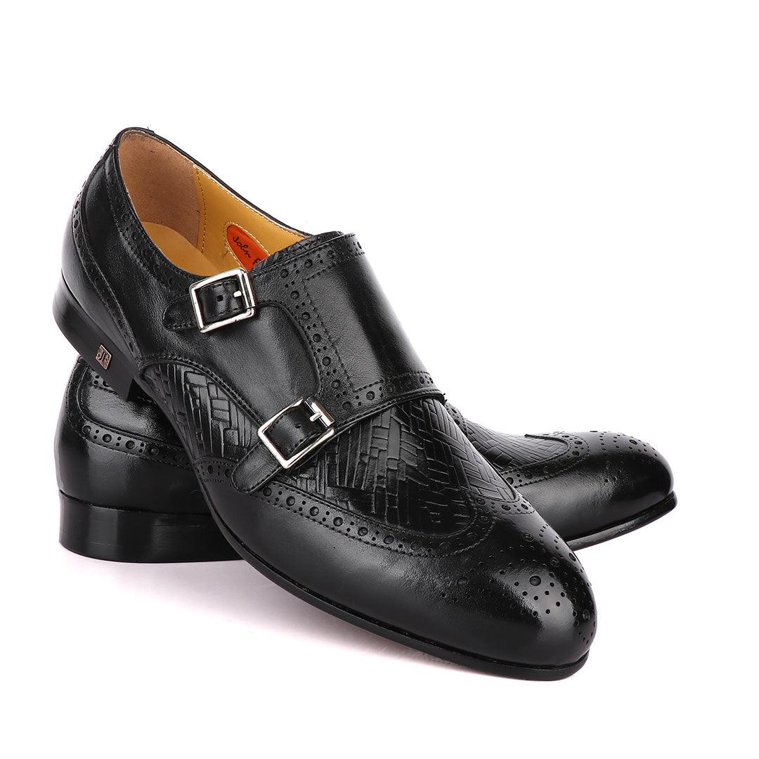 John Foster Classic Monk Double Strap Black Leather Shoe - Obeezi.com